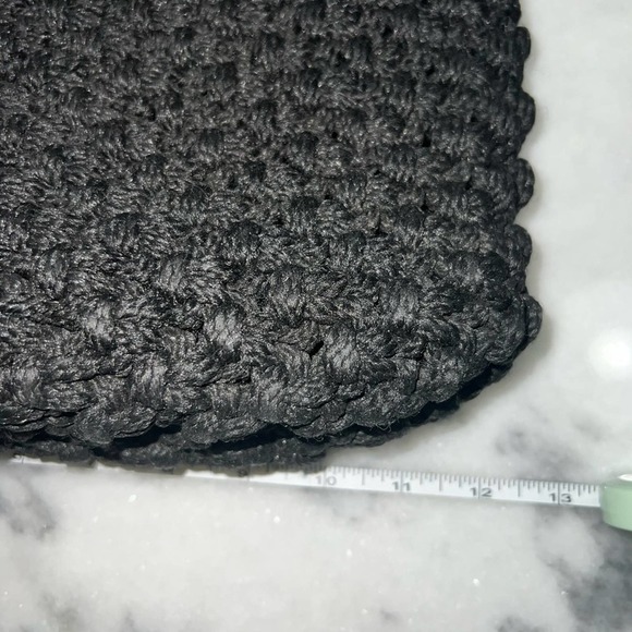 Vintage Macrame Black Lined Knotted Handbag w Plastic Tortoise Shell Handles - Picture 9 of 9